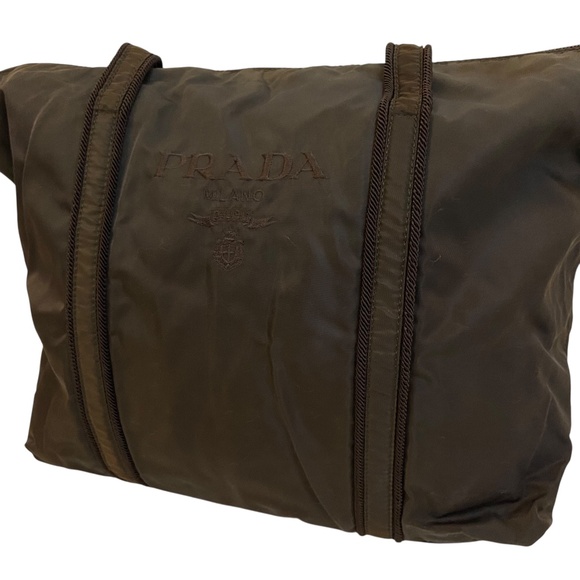 Prada Tessuto Nylon Zip Tote Bag – Chocolate Brown, Embroidered Logo + Tassel - Picture 2 of 15